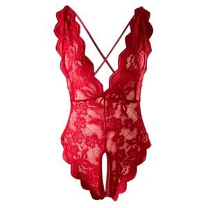 XL Crotchless Lingerie red Lace Backless Teddy Bodysuit soft